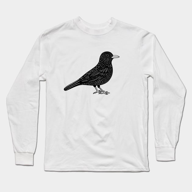 Blackbird Ink Art - on light colors Long Sleeve T-Shirt by Green Paladin